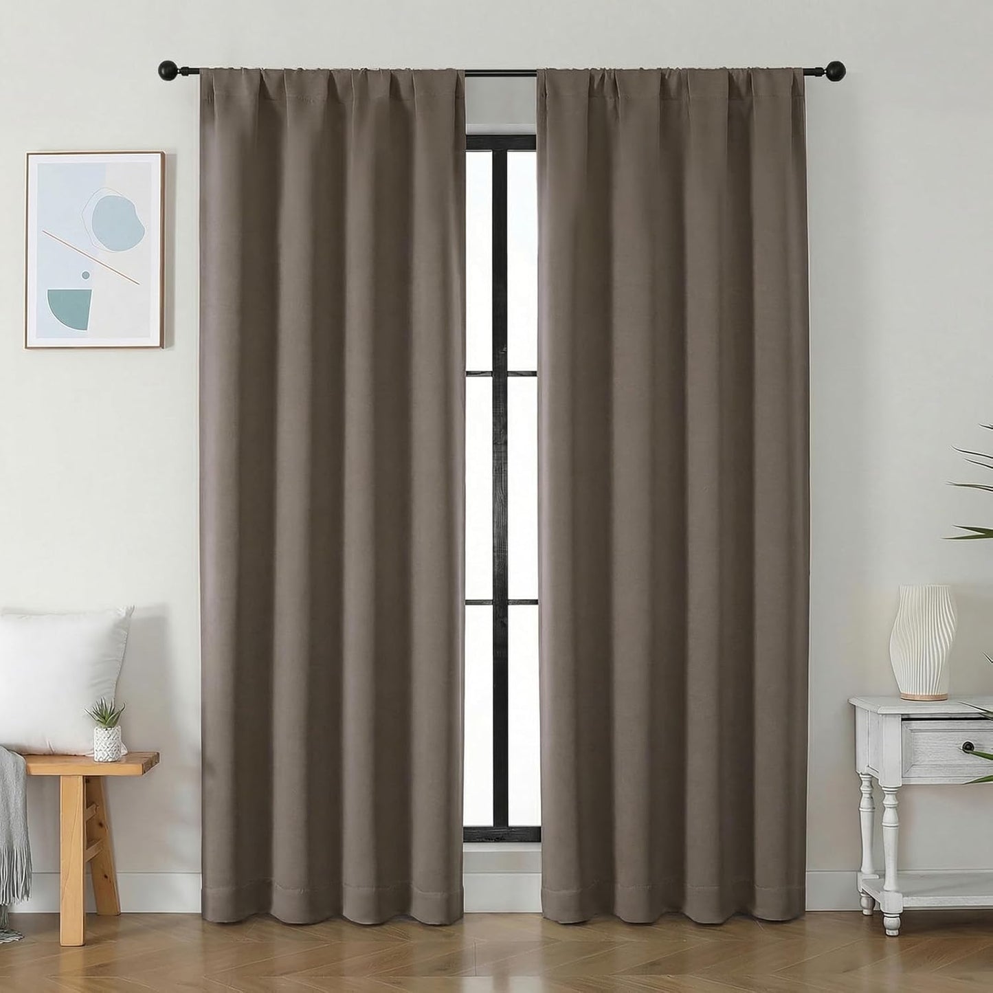 Simplebrand Ava Sage Green Blackout Curtains for Bedroom 63 Inch Length 2 Panels Set, Solid Thermal Insulated Energy Saving Rod Pocket Window Treatment Curtains Blackout Drapes, W40 x L63 Inch, Sage - Colors A