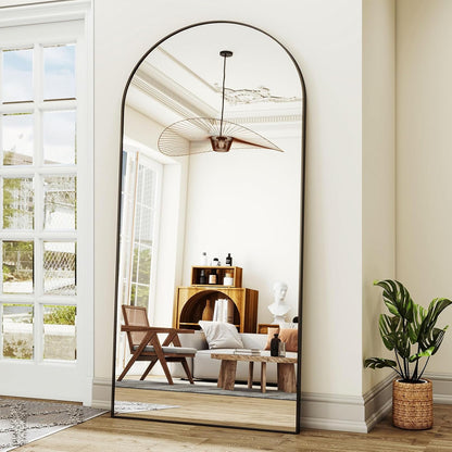 XRAMFY 56"x21" Arched Full Length Mirror Floor Mirrors with Aluminum Alloy Frame Free-Standing Wall Mounted Floor Mirrors or Large Dressing Mirror, Black Mirror Full Length