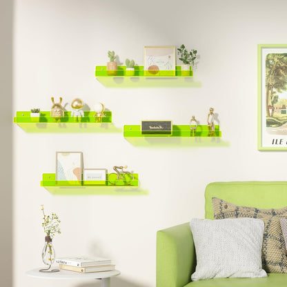 upsimples Acrylic Shelves for Bathroom Storage, 15" Floating Shelves Wall Organizer for Perfume, Make up, Skincare, Kids Bookshelf for Bedroom, Nursery, Living Room Decor, Clear, 4 Pack