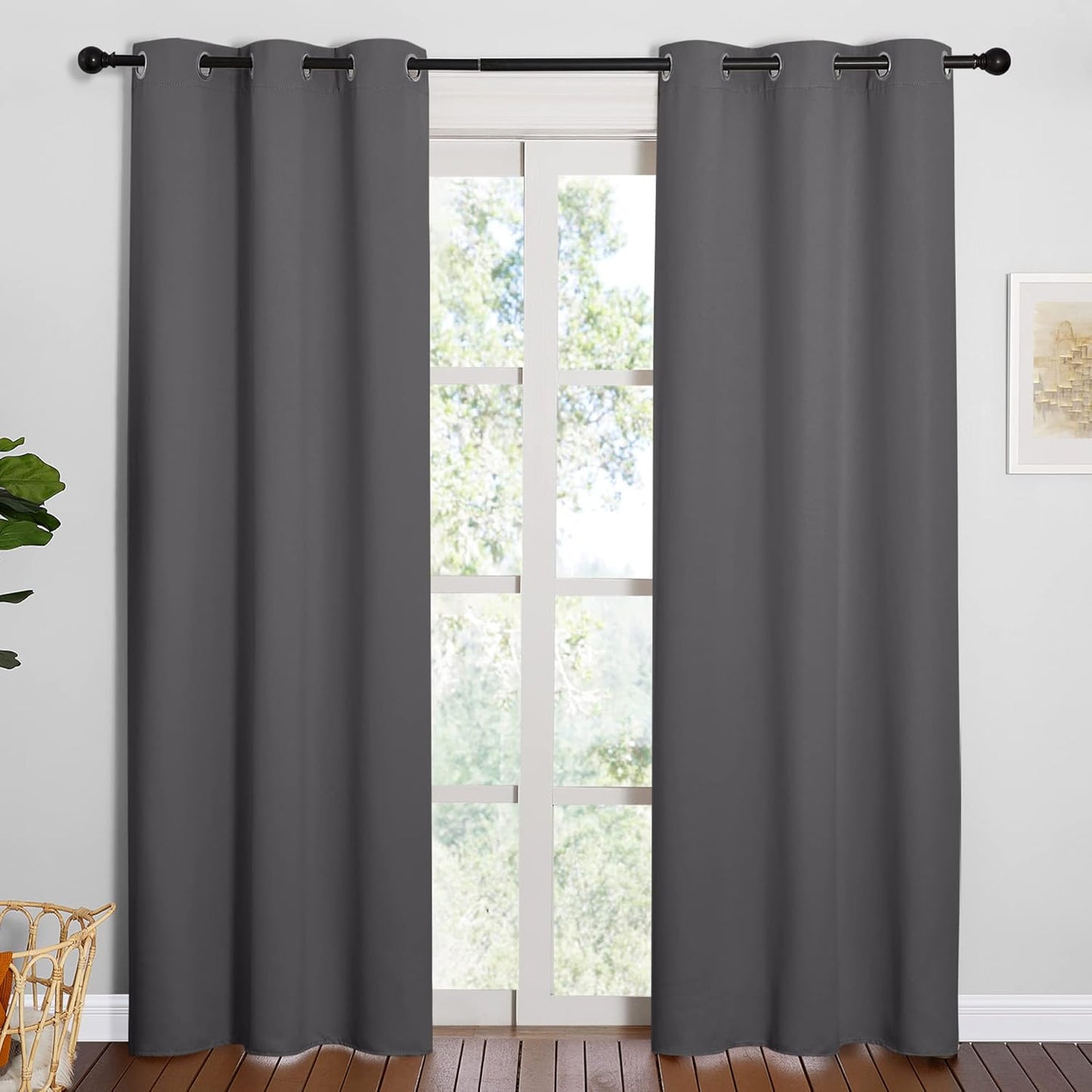 NICETOWN Halloween Pitch Black Solid Thermal Insulated Grommet Blackout Curtains/Drapes for Bedroom Window (2 Panels, 42 inches Wide by 63 inches Long, Black) - Colors E