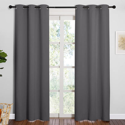 NICETOWN Halloween Pitch Black Solid Thermal Insulated Grommet Blackout Curtains/Drapes for Bedroom Window (2 Panels, 42 inches Wide by 63 inches Long, Black) - Colors E