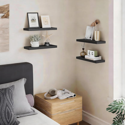 BAYKA Floating Shelves for Wall, Set of 3, Wall Mounted Rustic Wood Shelves for Bathroom, Bedroom, Living Room, Kitchen, Small Hanging Shelf for Books/Storage/Room Decor, Walnut-Like, 15.7in