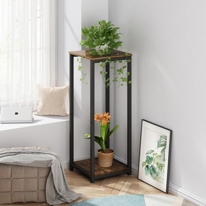 Plant Stand Indoor Corner Tall 2 Tier Metal Modern Flower Storage Plant Shelf Holder for Living Room Balcony Garden,Black (2 Tier-Black Round)