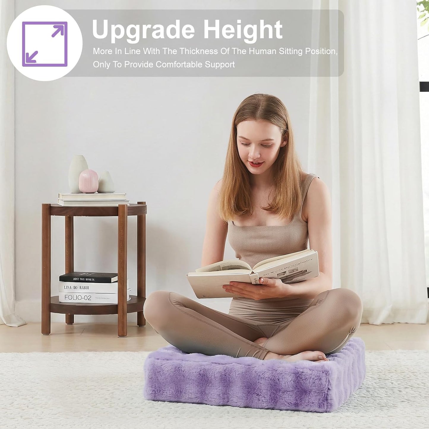 JKMAX 2 Pcs High Density Foam Floor Pillow - Upgraded Large Pillows Seating for Adults - Outdoor Floor Cushion with Soft Tufted Cover - Yoga Pillows for Sitting On Floor - 22 Inch Light Gray