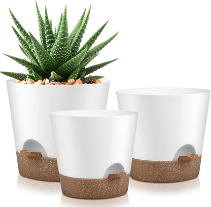 YNNICO Indoor Self Watering Planters with Drainage Holes and Saucers, 8, 7, 6.5, 6, 5.5, 5 Inches, Black, 6 Pots