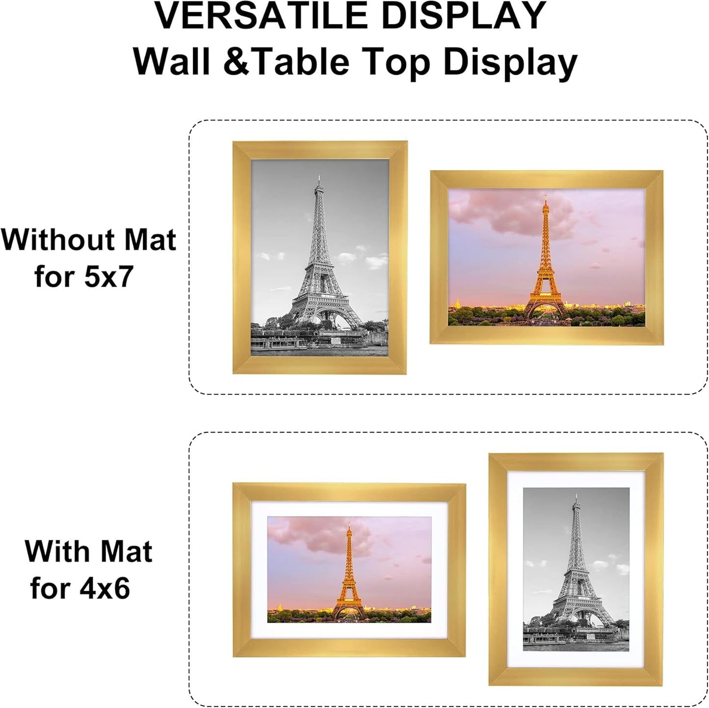 upsimples 5x7 Picture Frame Set of 10, Display Pictures 4x6 with Mat or 5x7 Without, Multi Photo Frames Collage for Wall or Tabletop Display, Black