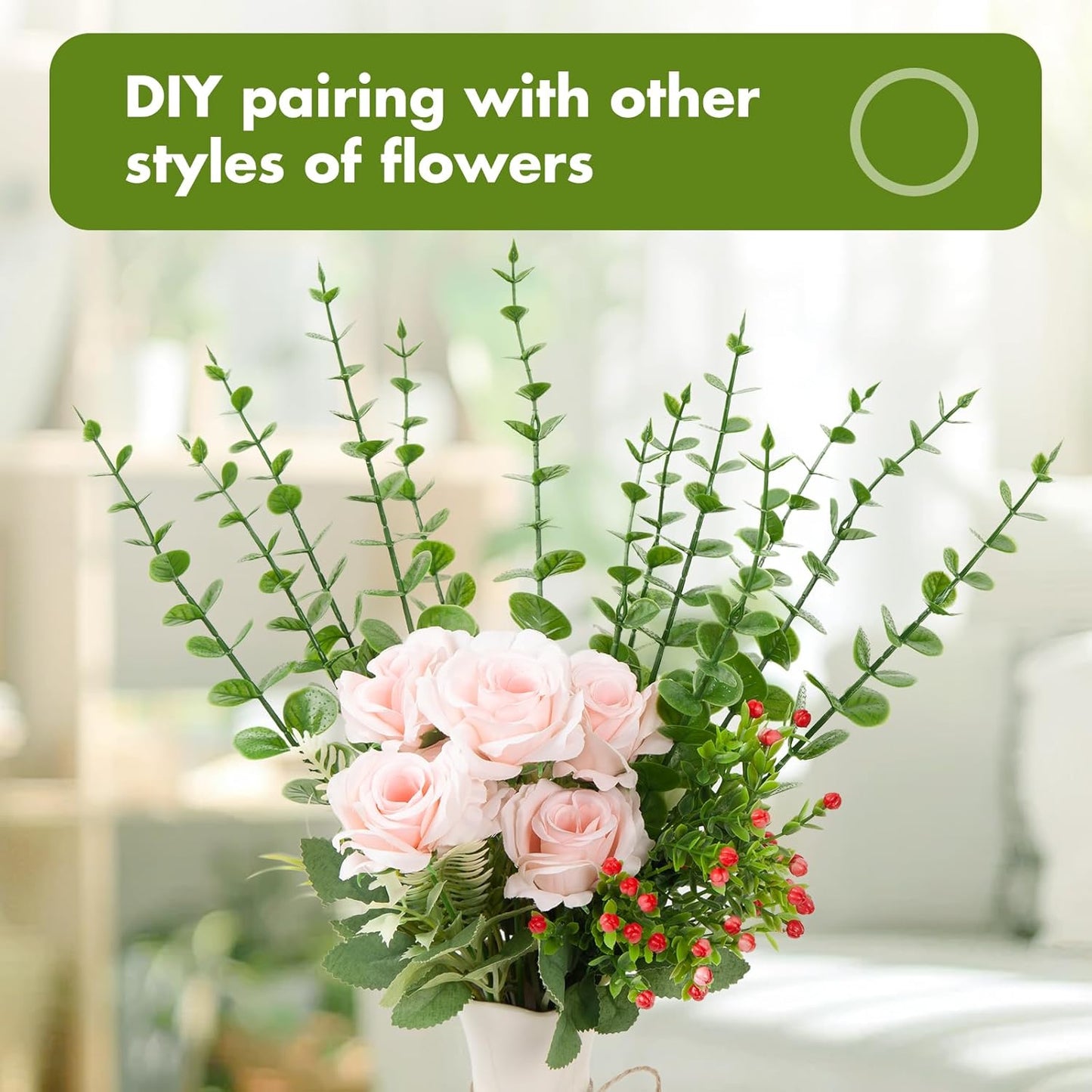 18pcs Eucalyptus Stems Greenery Stems Fake Leaves Artificial Flowers Bouquet Faux Branches Centerpiece Flores Plants for Home Party Decor Wedding Decoration