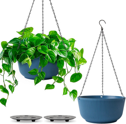 T4U 10 Inch Hanging Planters for Indoor Plants, 2 Pack White Self Watering Hanging Plant Pot, Hanging Pots Set with Drainage Hole & Plug & Chain with 3 Hooks for Garden Home Decor