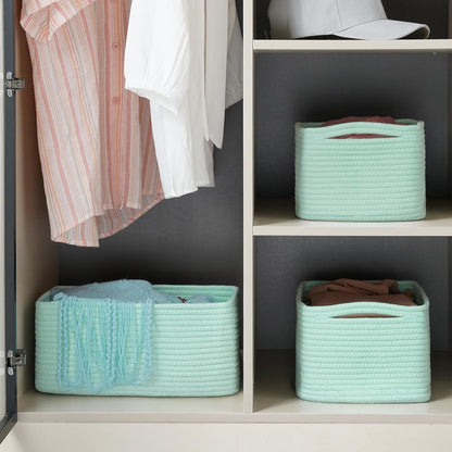 3-Pack Small Storage Baskets for Organizing | Woven Shelf Toy Basket | Rope Baskets for Gifts Empty | Closet Organizer Bins with Handles | Cube Decorative Box | 11.8×7.8×5.1” | Mixed brown
