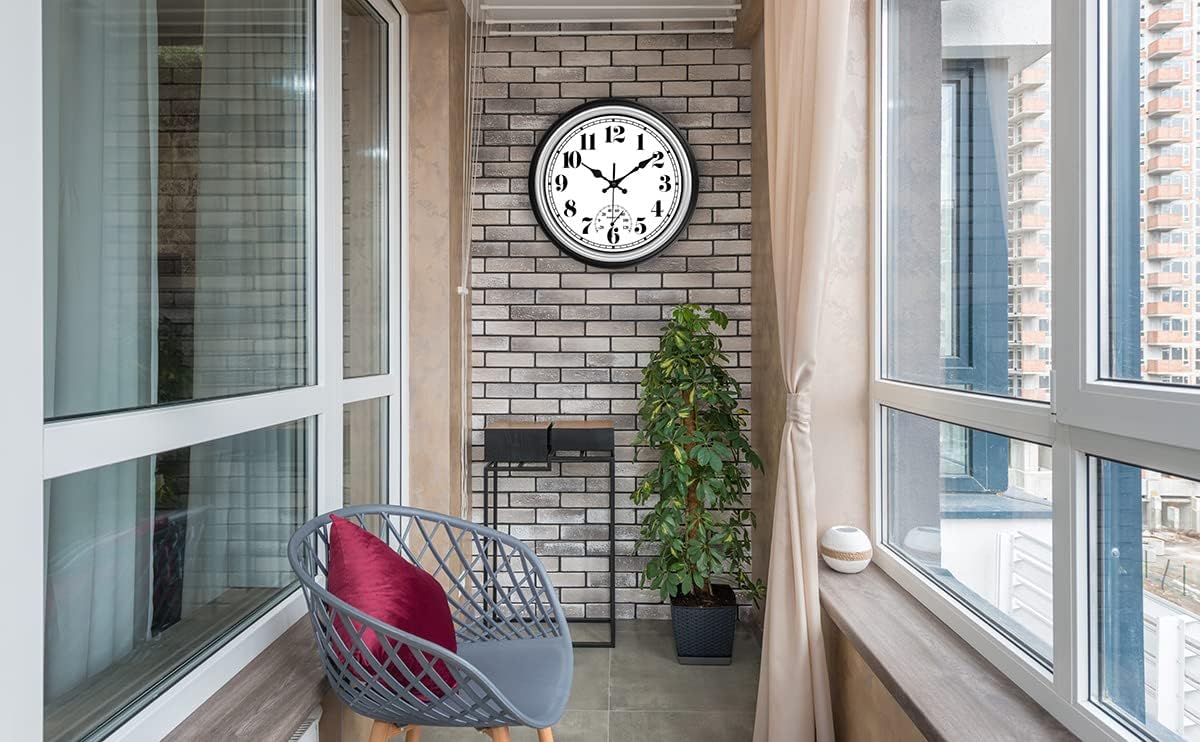 JENLYSTIME 12 Inch Indoor/Outdoor Retro Waterproof Wall Clock with Thermometer Silent Round Quartz Battery Operated Easy to Read Decorative for Kitchen Patio,Bathroom,Deck,Porch,Pool(Blue)