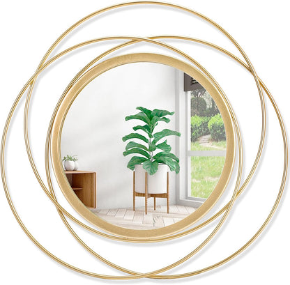 Gold Sunburst Mirrors for Wall Decorative Metal Round Art Mirrors Large Wall Decor Hanging Mirror for Bathroom Bedroom Living Room Vanity Entryway 16"