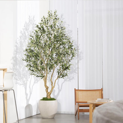 FEELEAD Olive Trees Artificial Indoor 7ft – Faux Olive Tree 7 Feet with Natural Looking Trunk, Realistic Leaves and Lifelike Fruits, Fake Olive Tree for Home Office Living Room Decor