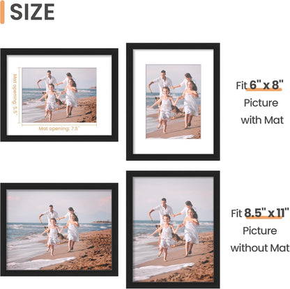upsimples 8x10 Picture Frame, Display Pictures 5x7 with Mat or 8x10 Without Mat, Wall Hanging Photo Frame, Black, 1 Pack - Colors B