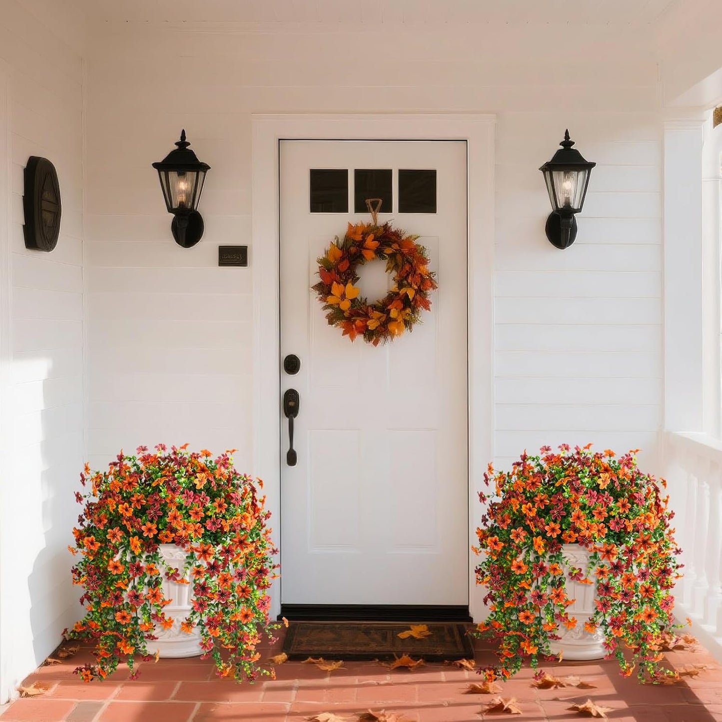 INQCMY Artificial Fake Hanging Flowers Plants for Outdoor Summer Decoration,2 PCS Faux Silk Daisy with Eucalyptus Leaves,UV Resistant Look Real for Outside Home Planter Porch Patio Balcony Yard Decor