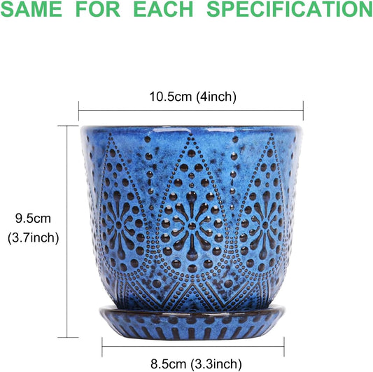 Gepege 6 Inch Beaded Ceramic Planter Set of 2 with Drainage Hole and Saucer for Plants, Indoor-Outdoor Large Round Succulent Orchid Flower Pot (Smoked Gray, Inner-pots not Larger Than 5 Inch)