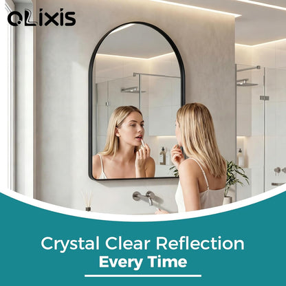 OLIXIS Arched Bathroom Mirror for Over Sink, 34x32 Inch Wall Mirror Arched Rounded Rectangle, Modern Wall Mount Vanity Mirror with Matte Metal Deep Framed, for Home Decor, Living Room, Black