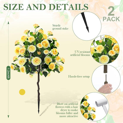Lunmon 2 Pack 3ft Artificial Camellia Plants Tree 36" Faux Camellia Flower with Spike UV Resistant Realistic Fake Floral Blooming Bush for Indoor Outdoor Front Door Porch Backyard Garden, Purple