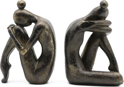 Lukitas Thinker Decorative Bookends, Non-Slip Book Holder, Book Ends for Shelves Living Room Office Home Decor, Resin, 1Pair/2Piece 9''