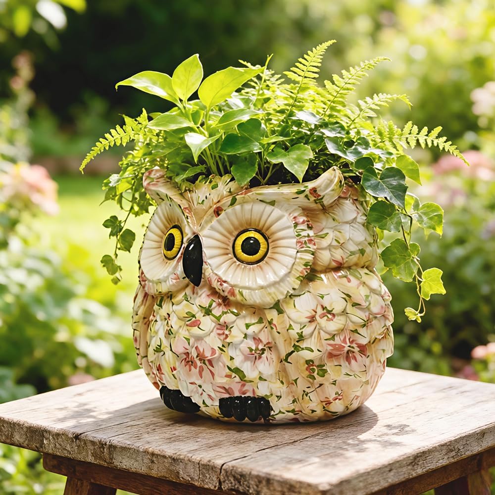 Owl Planter, Owl Succulent Pots, Funny Plant Pots Indoor/Outdoor, Decorative Garden Flower Pot, Cute Small Planters for office Home Decor, Unique Statue Figurine Gifts for Women Mother Teacher Red