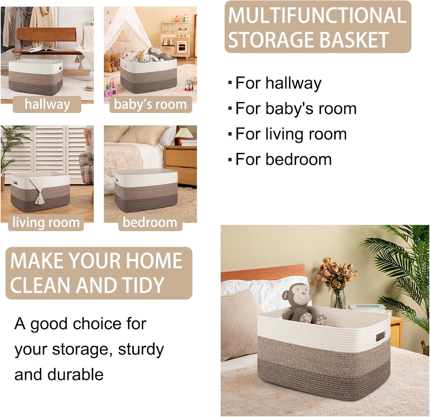 OIAHOMY Large Blanket Basket, 22”x17”x12” Rectangle Woven Baskets, Nursery Blanket Storage Living Room, Toy Storage With Handle, Large Baskets for Organizing-Gradient Yellow
