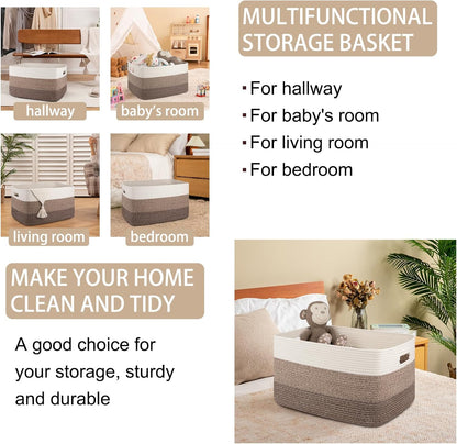 OIAHOMY Large Blanket Basket, 22”x17”x12” Rectangle Woven Baskets, Nursery Blanket Storage Living Room, Toy Storage With Handle, Large Baskets for Organizing-Gradient Yellow