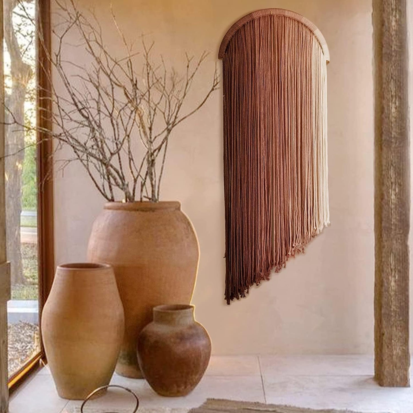 Flber 2 Pcs Macrame Wall Hanging Boho Wall Decor Handmade Macrame Art Tapestry Wedding Macrame Backdrop 13.7" W x 51" L For Living room Bedroom Headboard Decor