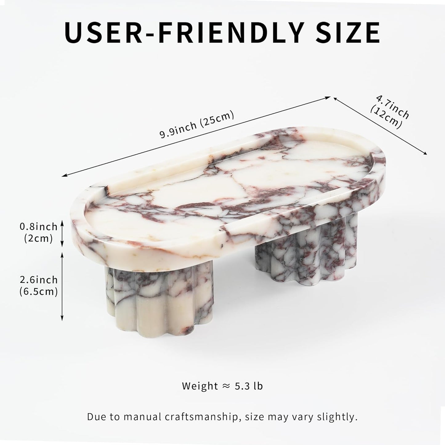 Marble Perfume Tray with Legs - Oval Decorative Stone Pedestal for Bathroom Vanity Coffee Table Kitchen Countertop, Footed Jewelry Candle Organizers Catchall Plate Riser with Scalloped Feet