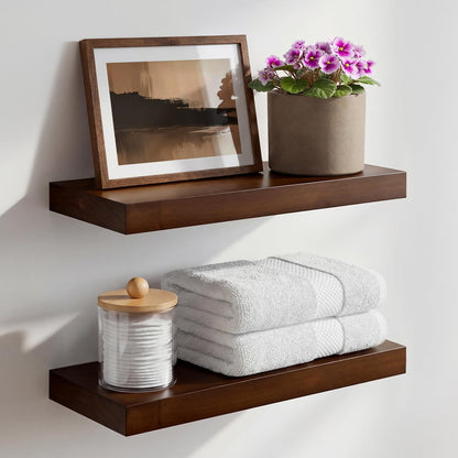 Homeforia 24 inch Natural Floating Shelf, High End Solid Real Wood 24inch Small Floating Shelves for Wall Mounted, Natural Wooden Floating Shelves, Heavy Duty Bracket, 24 X 6.5 X 1.75 in, Set of 2
