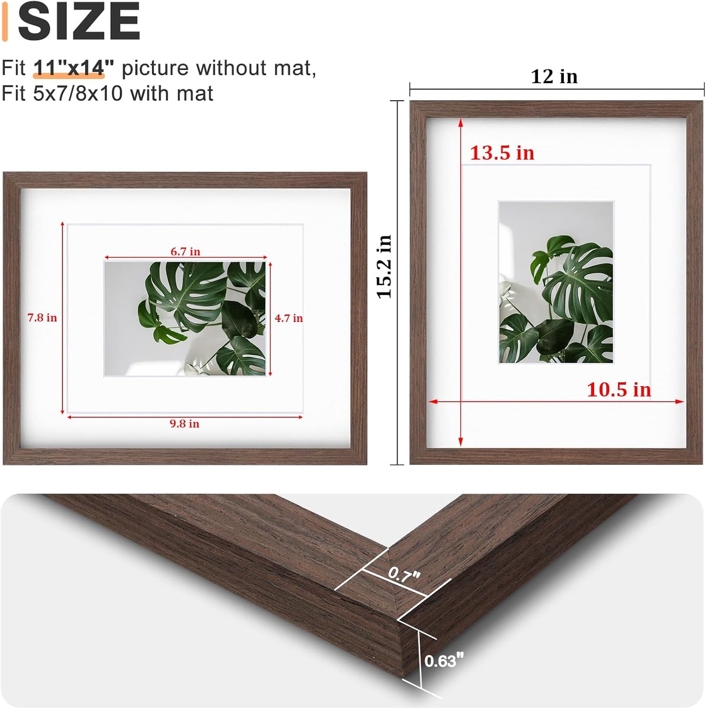 Egofine 8x10 Picture Frames Set of 4, Made of Solid Wood Covered by Plexiglass 4x6 and 5x7 with Mat or 8x10 without Mat, for Table Top Display and Wall Mounting Photo Frame Black