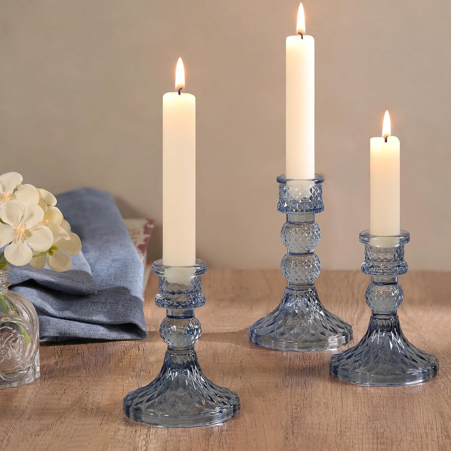 DARJEN 6Pcs Gold Candlestick Holders Set - 4" H & 5" H Striped Taper Candle Holders Bulk, Glass Candle Holders for Wedding, Festival, Party, Table Centerpiece, Gifts