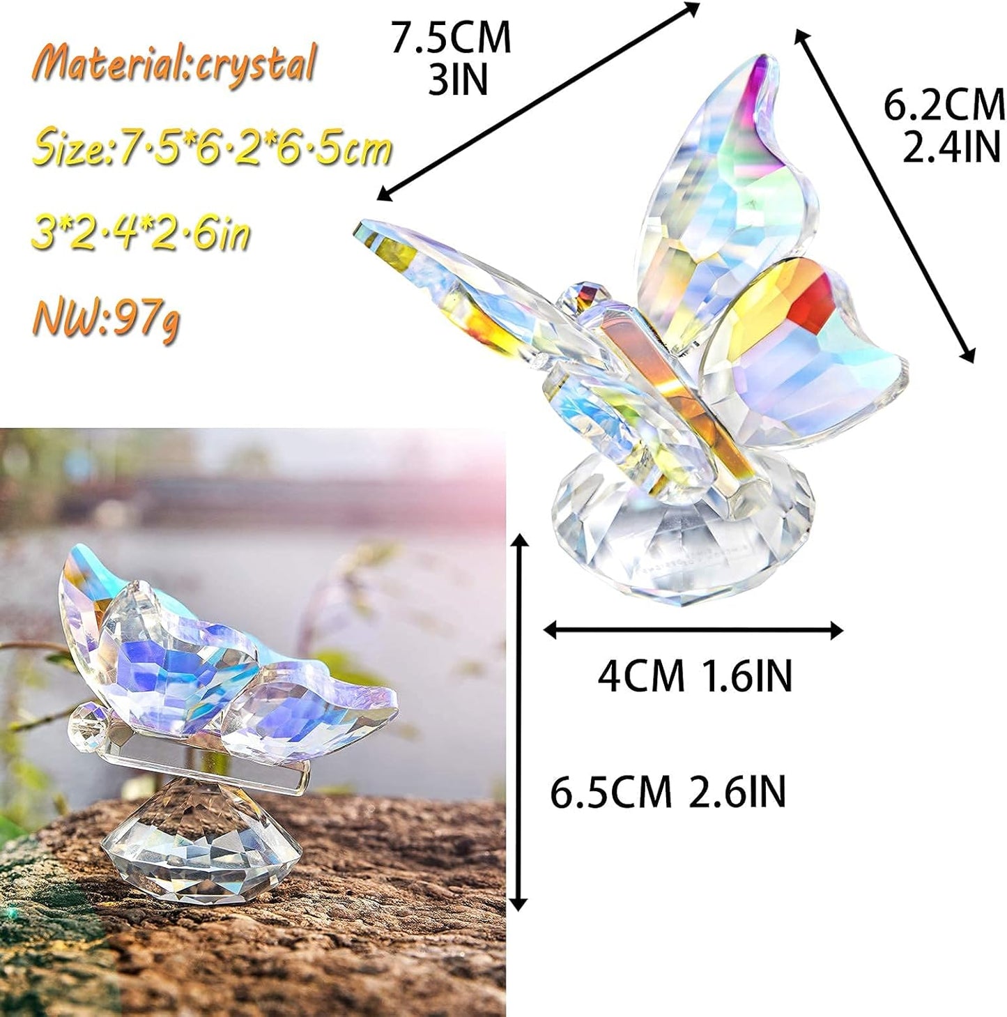 H&D HYALINE & DORA Crystal Cut Butterfly Animal Ornament Decoration for Office Table Home Bedroom