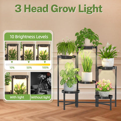 iDavosic.ly Plant Stand Indoor Outdoor, 5 Tier Corner Metal Flower Display Holder Shelf, Folding Tall Orchid Rack for Patio Balcony Porch Garden Living Room House, Black