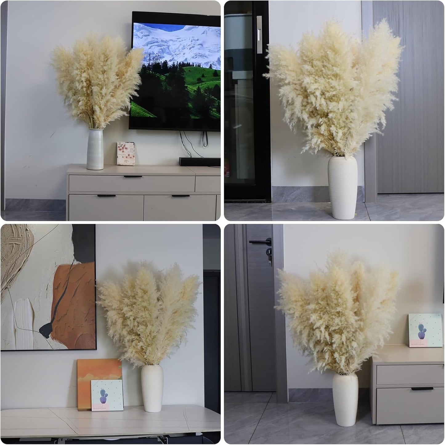 Pasuvsigt 12pcs 40'' Dried Pampas Grass Decor - Tall-Large Pampas Grass - Natural Beige - Boho Home Decor