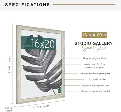MCS Studio Gallery 16x24 Poster Frame Black Woodgrain Engineered Wood, Vertical & Horizontal Wall Hanging Large Picture Frame for Photos, Posters & Art Prints (1-Pack)