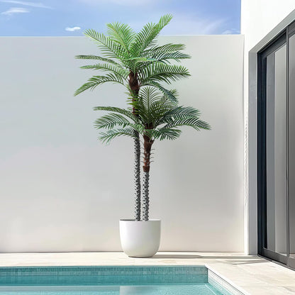 Nafresh 8ft Tall UV Resistant Faux Palm Tree, 96in Artificial Palm Tree Indoor Outdoor, Fake Tree with Real Bark and Realistic Leaves and for Home House Office Living Room Yard Patio.