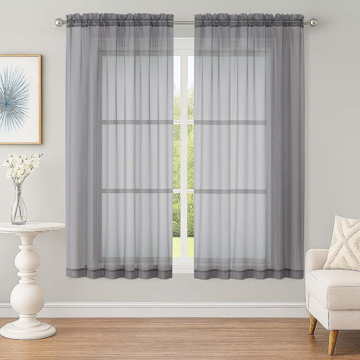 OWENIE Sheer Curtains 84 inches Long 2 Panels Set for Living Room/Bedroom, Rod Pocket Voile Sheer Panel Drapes, White, 2pcs, Each 42" W x 84" L - Colors A