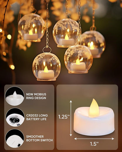 merrynights LED Candles, Tea Lights Candles Battery Operated Bulk, 50-Pack Long-Lasting 200 Hours Flameless Tealight Candles, Realistic Tea Lights for Christmas Halloween Wedding, 1.5'' D X 1.25'' H