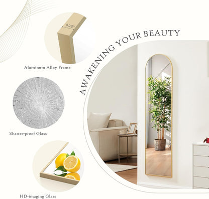 Mirror Full Length, Upgraded Body Wall Mirrors with Shatter-Proof Glass, Floor Standing, Hanging or Leaning, Tall Mirror with Stand Aluminum Alloy Frame for Bedroom