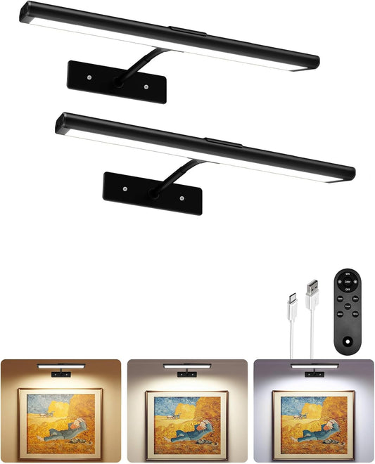 EZVALO Picture Light for Wall, 4800mAh Rechargeable Wireless Remote, 16in Dimmable Magnetic LED Art Display Light with 3 Color Temperatures, for Gallery, Living Room, Bedroom, Hallway (Gold)