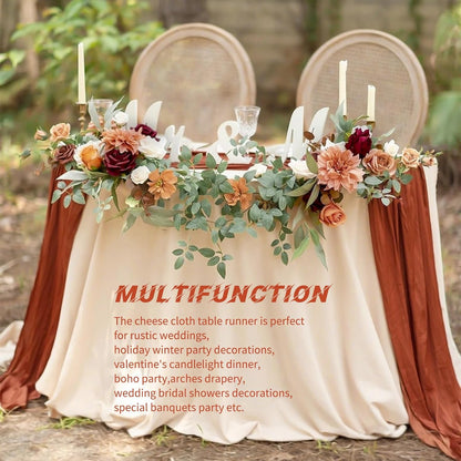 10 Pack Beige Cheesecloth Table Runner 17x108 Inch Boho Gauze Cheese Cloth Table Runners for Wedding Party Baby Shower Birthday Home Decor