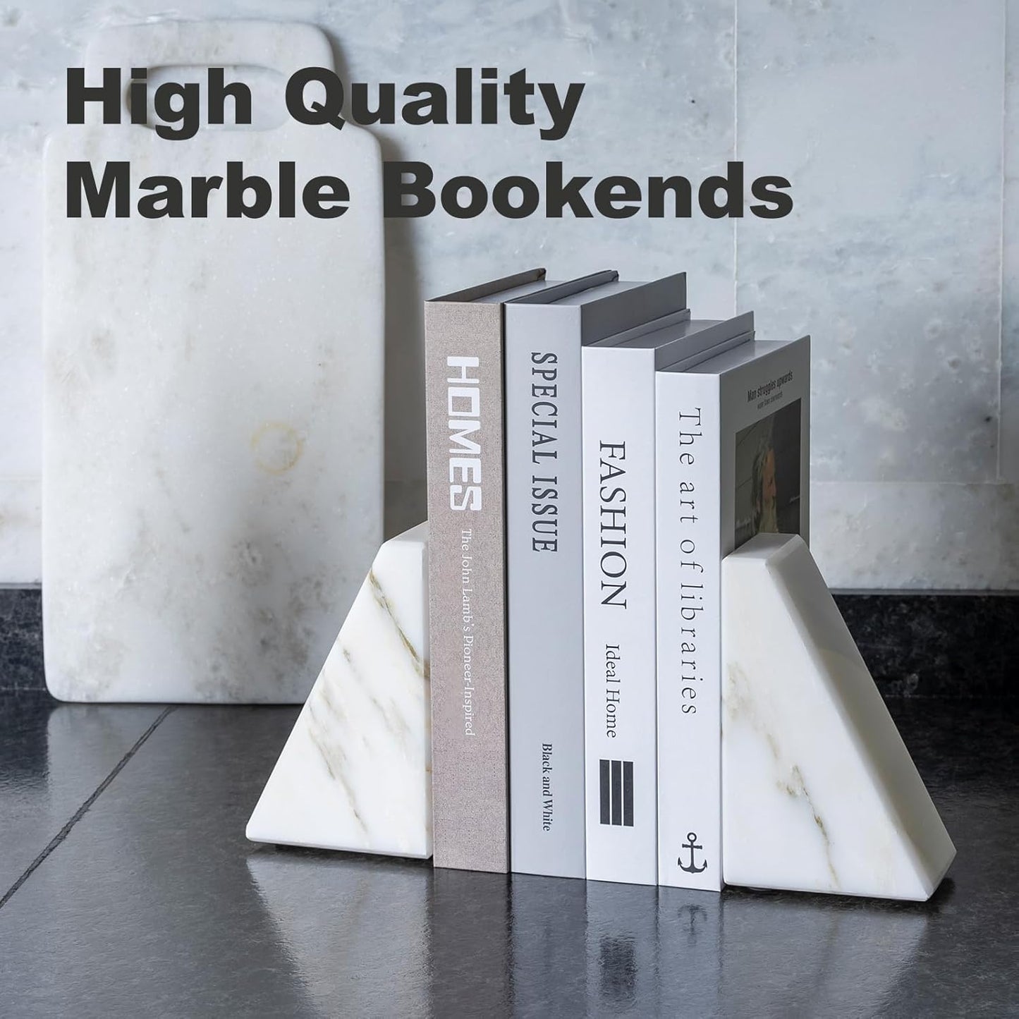 Karibiber Travertine Bookends for Heavy Books, Marble Decorative Bookends for Shelves, Heavy-Duty Stone Book Ends for Hardback Book & Cookbooks, Unique Book Stopper & Holder, Travertino Italy