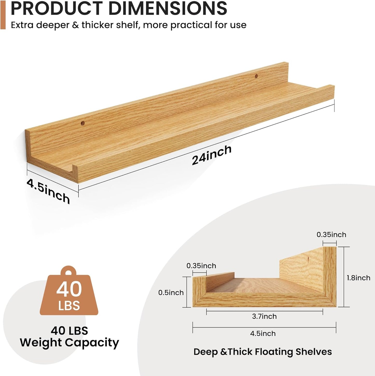 Fun Memories Picture Ledge Shelves Set of 2, 32 Inch Rustic Wall Mounted Floating Shelves with Lip for Home Storage and Décor in Bathroom, Kitchen, Nursery, Bedroom, Living Room, Walnut