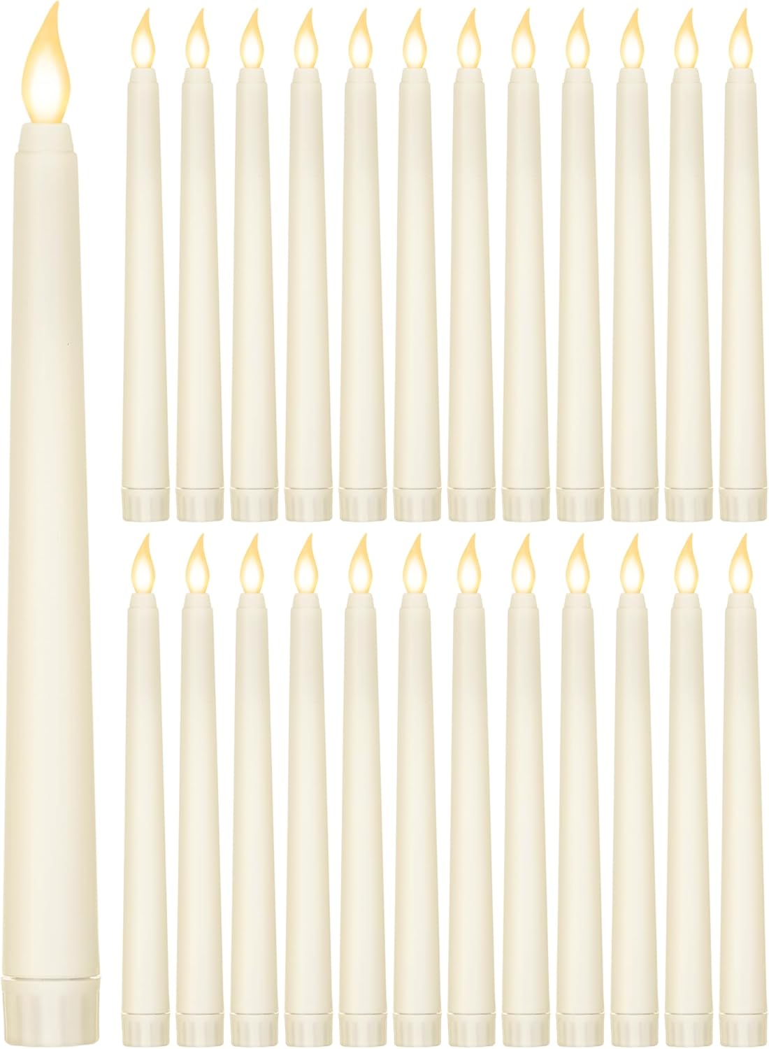 Treela 24 Pcs Flameless Taper Candles Battery Operated Bulk Fake Candles Light LED Candle Sticks Flickering Tapered for Easter Wedding Anniversary Decoration(Basic,11 Inch,Ivory)