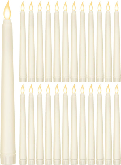 Treela 24 Pcs Flameless Taper Candles Battery Operated Bulk Fake Candles Light LED Candle Sticks Flickering Tapered for Easter Wedding Anniversary Decoration(Basic,11 Inch,Ivory)
