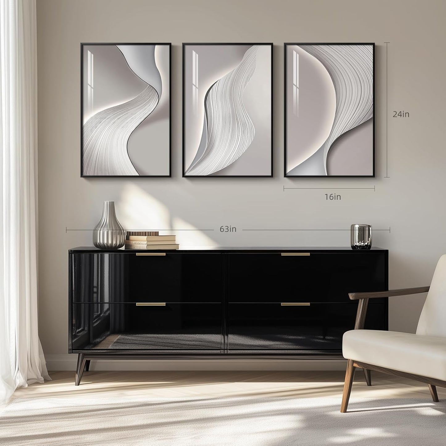 Framed Modern Luxury Gold Wall Art, Set of 3 Piece Contemporary Paintings Artwork for Walls, Golden Prints Pictures with Gold Frame, Wall Decor for Living Room, Hallway, Bedroom, Office 16x24 Inch