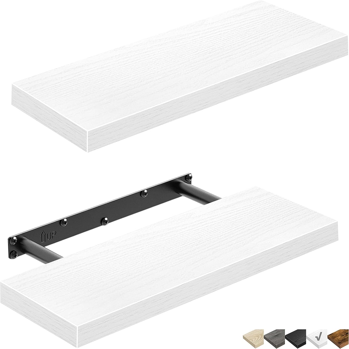 QEEIG Floating Shelves for Wall Bathroom Shelf Bedroom Kitchen Living Room Hanging Book Shelves Small Farmhouse Decor 16 inch Set of 3, Rustic Brown (015-BN3)