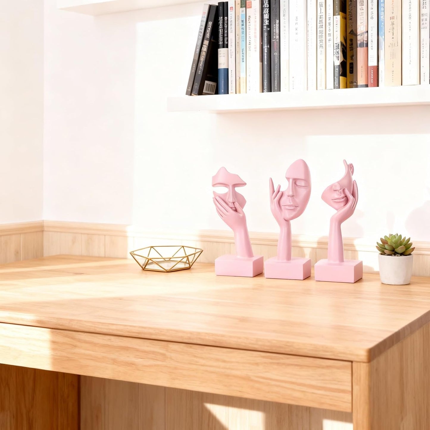 3 Pcs Thinker Small Statue Set - Black Gold Home Decor Abstract Art Figurines for Shelves, Living Room Coffee Table, Office Desktop (3 Pcs Gold, 6")
