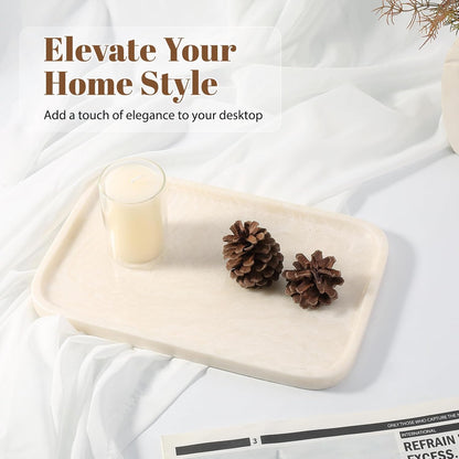 Koville Romano Travertine Tray, 12"x8" Natural Stone Vanity Tray for Countertop Bathroom Kitchen Dresser, Decorative Marble Catchall Trays for Perfume Jewelry, Rectangular Serving Tray(Beige)