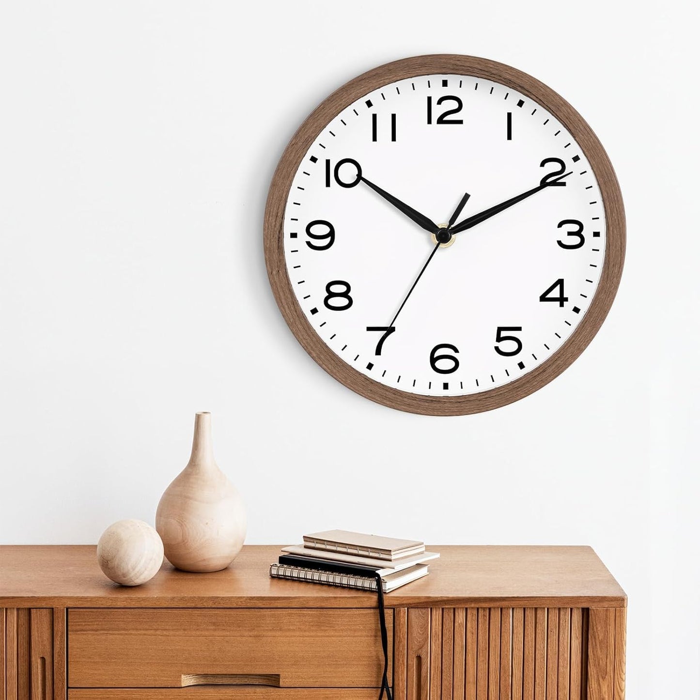 AKCISOT Wall Clock, Modern Small Wall Clocks Battery Operated 8 Inch, Silent Non-Ticking Analog Classic for Office, Home, Bathroom, Kitchen, Bedroom, School(Black)