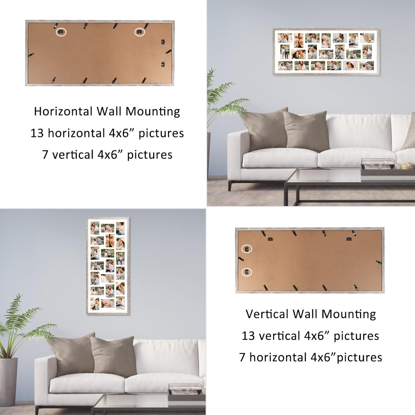 QUTREY 20 Opening 4x6 Collage Picture Frame Set of 2, 18.1x41.3 inches Black Multiple Frames Display 4 by 6 inch Photos with Mat for Wall Hanging